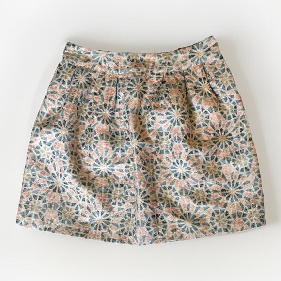 Miami Mini Pleated Skirt Size Small Blue Pink Geometric Metallic Shimmer Sheen - Picture 1 of 7